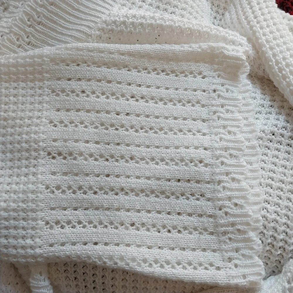 Vintage Notations Womens Size 3X Crochet Knit White Crop Open Cottage Cardigan - Picture 6 of 11